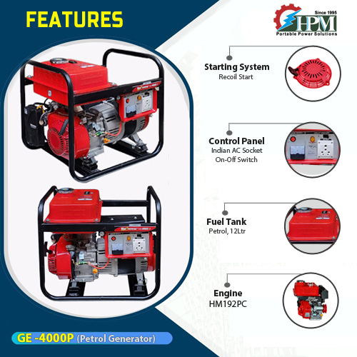 4 KVA Recoil Start Portable Petrol Generator with lpg, GE-4000P